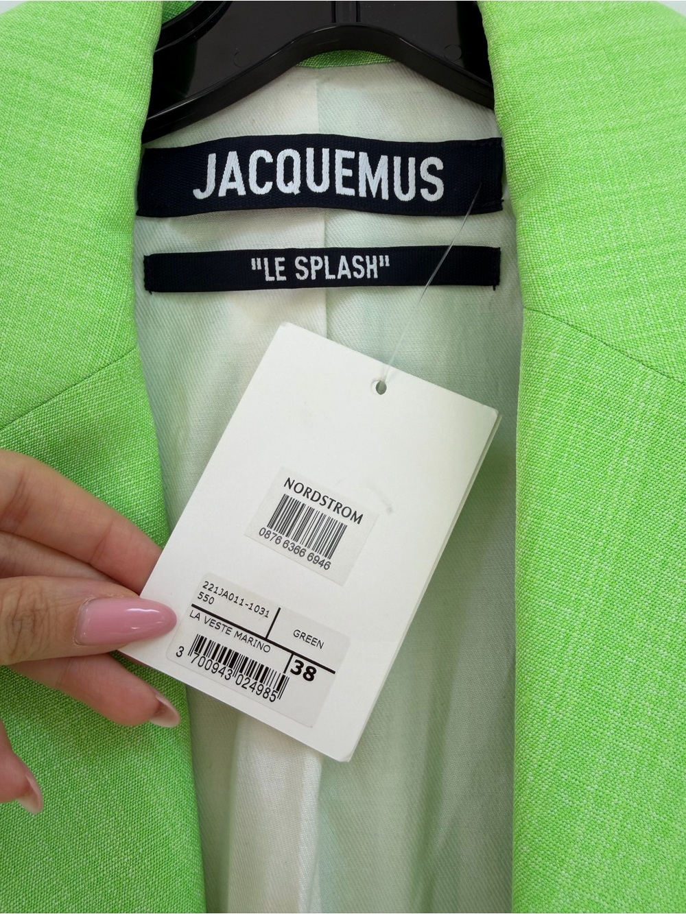 Jacquemus “Le Splash” Neon Lime Green Double-Breasted Linen Blazer - Picture 7 of 16